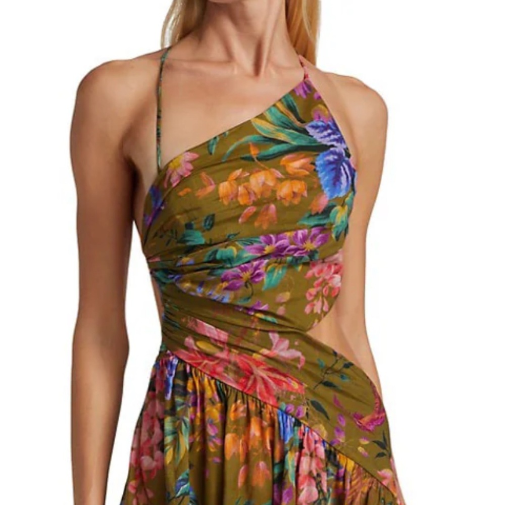 Zimmermann Olive Green Floral Print Cotton Tropicana Asymmetric